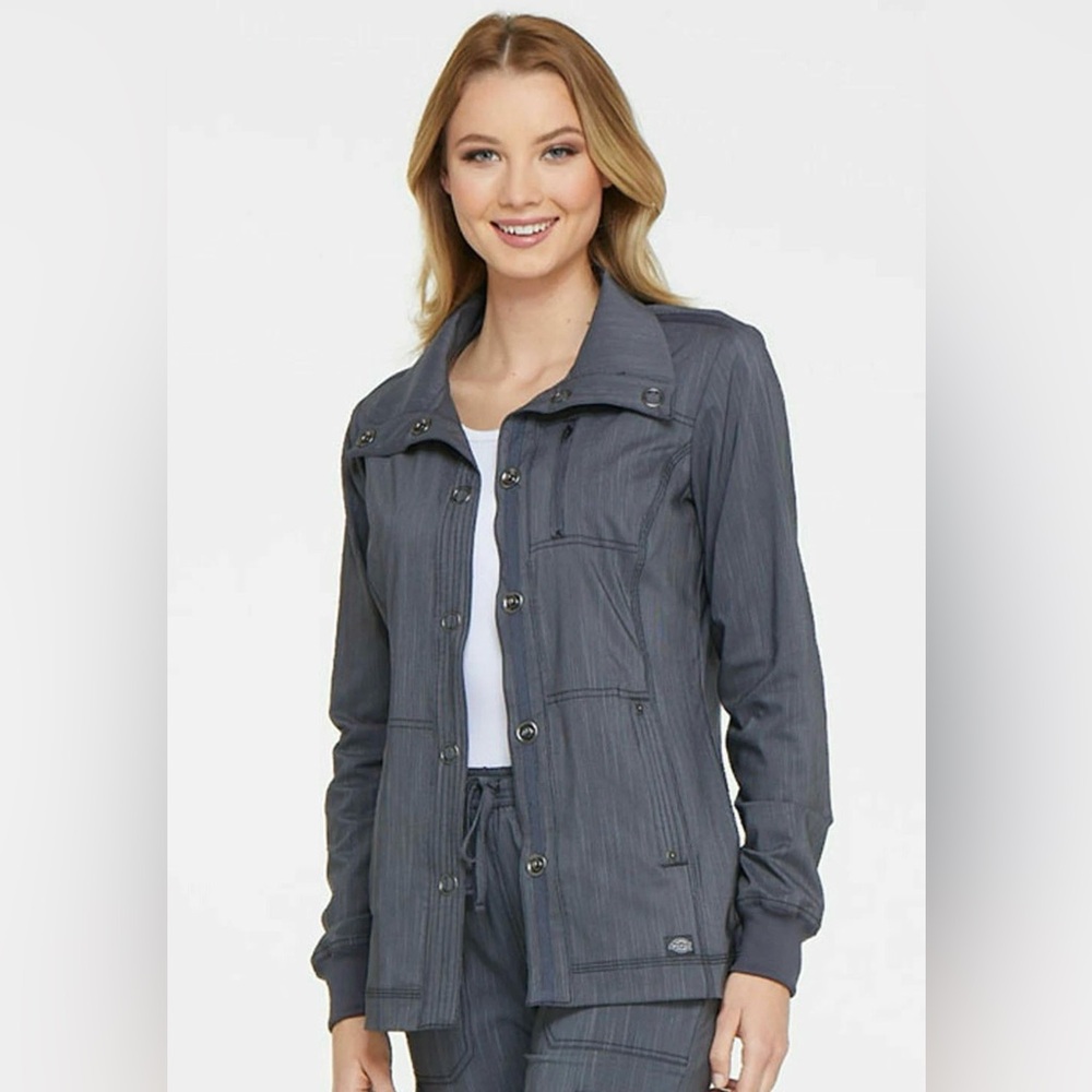Dickies Pewter Advanced Womens Dark Gray Snap Front Jacket 3X EUC Utility Scrubs